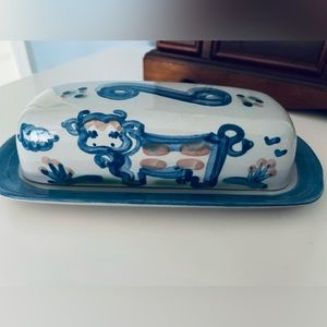 Signed , original M.A. Hadley Folk Art Ceramic Butter dish .